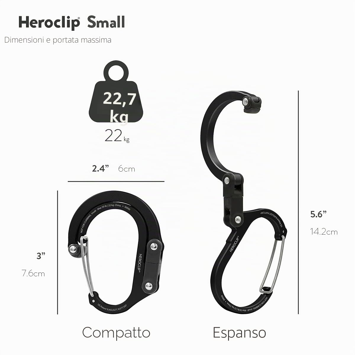 GEAR AID HEROCLIP - Moschettone con clip e gancio, borsa, borsa, zaino, gancio per passeggino, portachiavi, moschettone e gadget multifunzionale per campeggio, pesca, escursionismo o viaggi