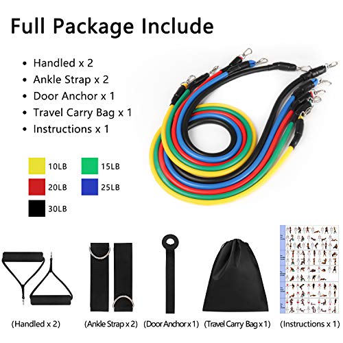 Mokani Resistance Bands Set (11pcs), Exercise Bands with Door Anchor & Handles, Home Gym Equipment Men Women Legs Ankle for Resistance Training,Home Workouts,Fitness