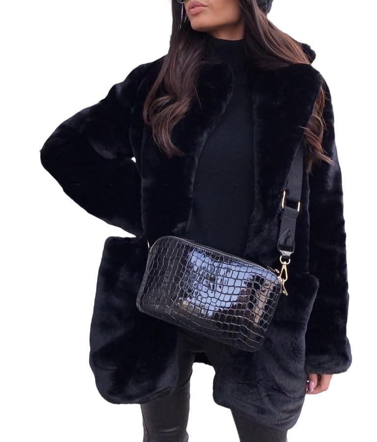 Abrigo De Piel Sintética para Mujer, Chaqueta Parka Cálida De Invierno, Abrigo De Piel Sintética De Lujo, Elegante Gabardina con Solapa, Chaqueta De Transición Mullida, Abrigo De Polar para Exte