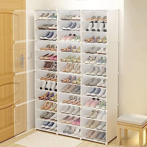 AngelcityCC Shoe Rack Organizer, 3 x 12-Tiers Stackable 72 Pairs Shoe Storage Cabinets Stand, Dust-Proof Shoe Rack Shelf