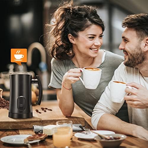 Automatic Milk Frother 4-in-1 Electric Milk Steam Machine 350ml Hot and Cold Mousse Chocolate Maker Latte Coffee Cappuccino Macchiato Automatic Heating Machine (Black)