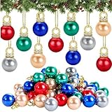 Coco Berming 64 Piezas Mini Bolas de Navidad con Hilo Dorado, 16mm Mini Bolas de Navidad Adecuado para Decoraciones Árboles Proyectos Bricolaje