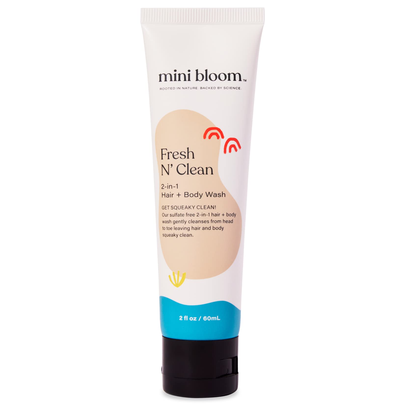 Mini Bloom Fresh N’ Clean 2-in-1 Hair + Body Wash Shampoo Sulfate-Free Baby & Kid Safe Aloe leaf, Chamomile extract, Lavender & Botanicals - Travel