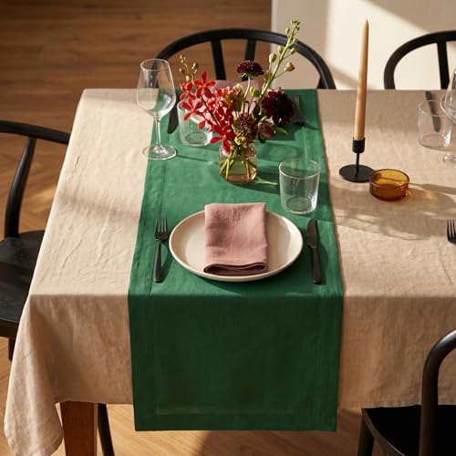 Linen Pine Green Table Runner 14x120