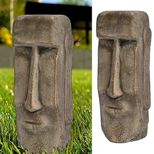 Cepewa Moai Kopf Gartenfigur | Terracotta 10x26cm Gold | Büste Skulptur Steinstatue Osterinsel-Design (1 x Moai Kopf Gold H26cm)