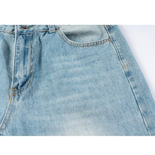 Street Slim Fit Washed and Worn-Out Long Pants Unisex Straight Leg Jeans3