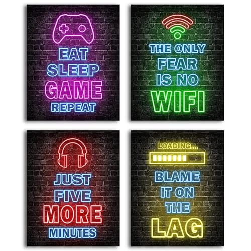 Nhemeylp Gaming Posters Set of 4 Neon Gaming Wallpaper Canvas Painting Prints for Boys Room Unframed Gamer Wall Art for Kids Bedroom Home Decoration 8x10 (Pattern A)