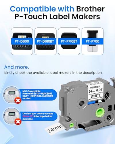 Image of TZe-251 24mm 0.94 Laminated White Tape Replace for Brother Label Maker Tape Aze-251 Compatible with P-Touch Label TZ TZe 1 inch Black on White for PT-D600 PT-D610BT PT-P710BT PTP700 Refills,4 Pack
