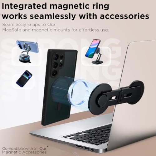 Image of RIGGEAR Shockproof Sleek Hybrid Armor Back Cover Case Compatible with MagSafe Accessories for Samsung Galaxy S22 Ultra (Smoke Black Matte PC + Black TPU Bumper)