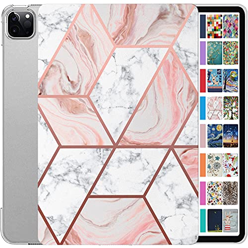 Image of DuraSafe Cases for iPad PRO 11 Inch 2 3 4 Gen [ PRO 11 2nd 2020 3rd 2021 4th 2022 ] A2759 A2435 A2761 A2762 A2377 A2459 A2228 A2068 A2230 A1980 A2013 Printed Slim Hard Shell Stand Cover - Marble Pink