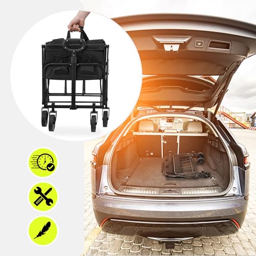 Hypermotion Strandwagen Klappbar 80kg, Klappbarer Bollerwagen Faltbar Klein - 80l, Blitzschnelles Zusammenklappen, Faltbarer Handwagen für den Strand, Faltbollerwagen, 360° Drehbare Vorderräder