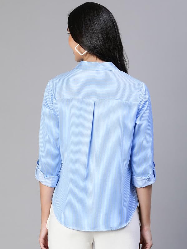 Image of oxolloxo Women Soild Collared with Chect Pocket Cotton Shirt