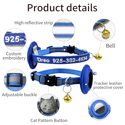 image for SF Custom Airtag Cat Collar, Personalized Nylon Breakaway Cat ID Colla