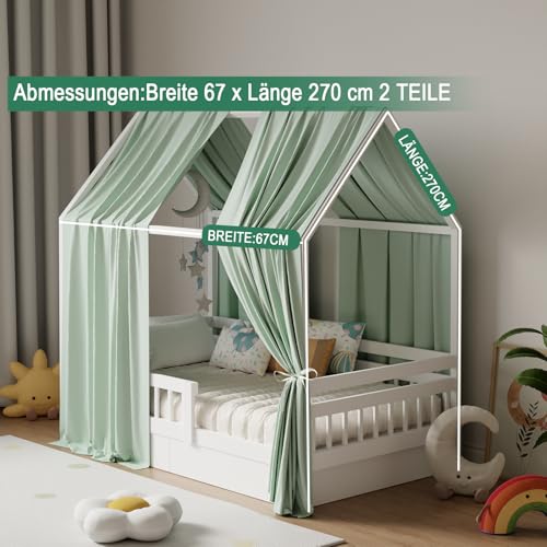 Zdada Hausbett Himmel, Betthimmel Hausbett Musselin mit 2 Stück Betthimmel, Stoffhimmel für Hausbetten Mädchen Jungen Baldachin Kinderbett Kinderzimmer Deko -67 x 270 cm Grün