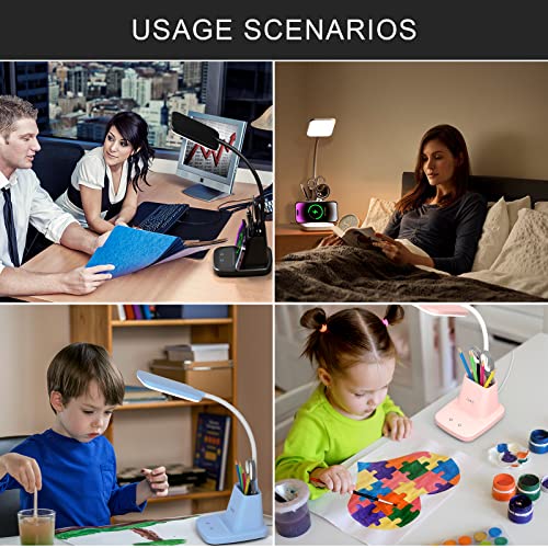 Vicsoon Desk Lamp With Wireless Charger, Led Desk Lamps For Home Office, 800 Lumens, Small Desk Lamp With Pen Holder, Flexible Arm, 3 Modes, Dimming, Touch Lamp For College Dorm Room, With Adapter #TOP5