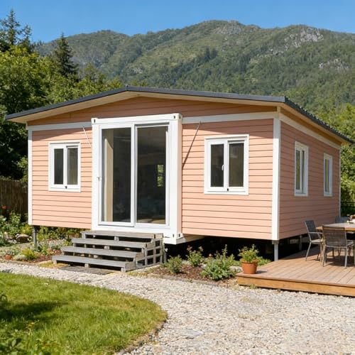 Casa pequeña prefabricada modular de 20 pies, casa plegable expandible con 2 dormitorios y baño completo equipado, contenedor portátil con cocina, instalación rápida para patio trasero o vacaciones