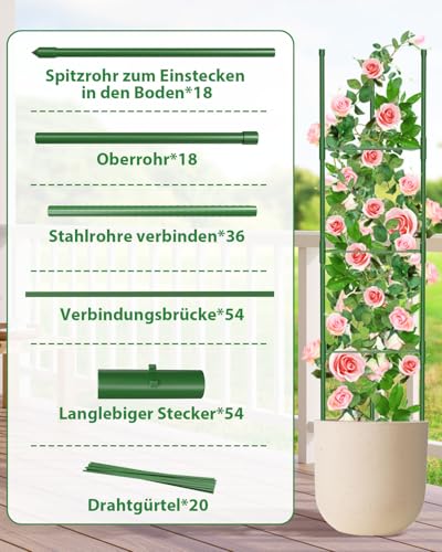 MYMULIKE Tomaten Rankhilfe 3 Stück, 130CM Pflanzenhalter für Tomate, Einstellbar Höhe Garten Rankhilfe für Tomate, Wobei Rosen, Tomaten und Gurken Frei Wachsen, Grün (3)