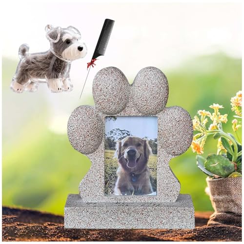 ペットの毛 キーホルダー そして パーソナライズドペット記念石, 写真フレーム用スロットとペットの毛髪収集機能付き 猫のペット墓標 ペット愛好家、家族、友人への贈り物