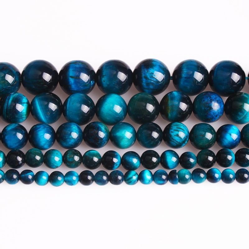Cuentas de Piedra de Ojo de Tigre Natural de 4-18 mm, Cuentas Sueltas de Cristal Azul Redondo con Agujeros para Hacer Pulseras, Collares y Joyas