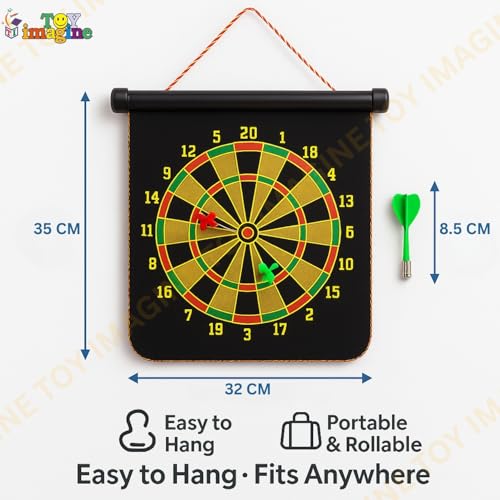 Image of Toy Imagine 14 Inch Magnetic Dart Board Game - Double Sided Dartboard with Safe Magnetic Darts, Indoor Outdoor Family & Office Game for Boys & Girls, Fun Party Play, Diwali Gift