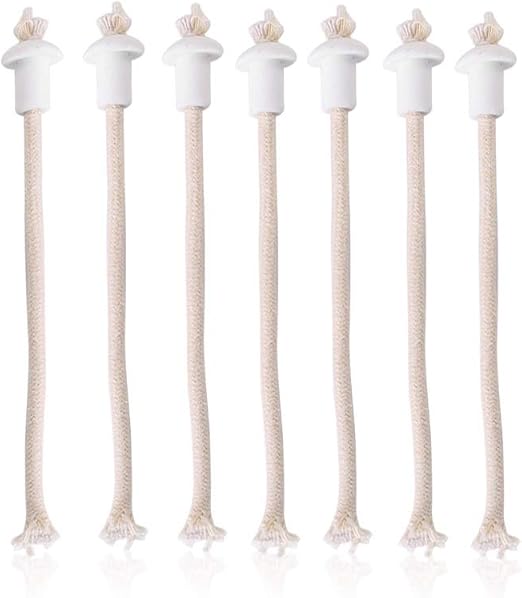 7Pcs Wine Bottle Wicks, 7.3inch Oil Lantern Wick,Heat Kerosene Ceramic Wick,Round Cotton Wick with Ceramic Holder