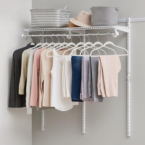 Rubbermaid Configurations Custom Closet Kit, 2-4 Ft. Adjustable Metal Wire Shelving, White Finish, Expandable Organization System, Hardware Included, for Home Closet/Pantry/Laundry/Mudroom