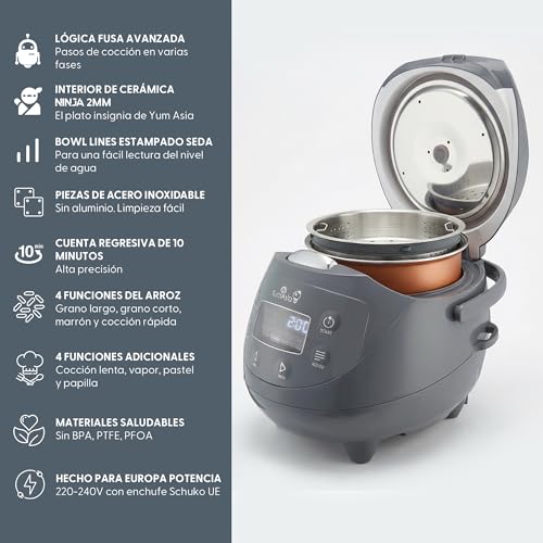 Miniatura 3 de Yum Asia Panda Mini Arrocera Con Cuenco De Cerámica Ninja Y Lógica Difusa Avanzada 3,5 Tazas, 0,63 Litros 4 Funciones De Arroz, 4 Funciones De Multicocina 220-240v Cobalt Grey