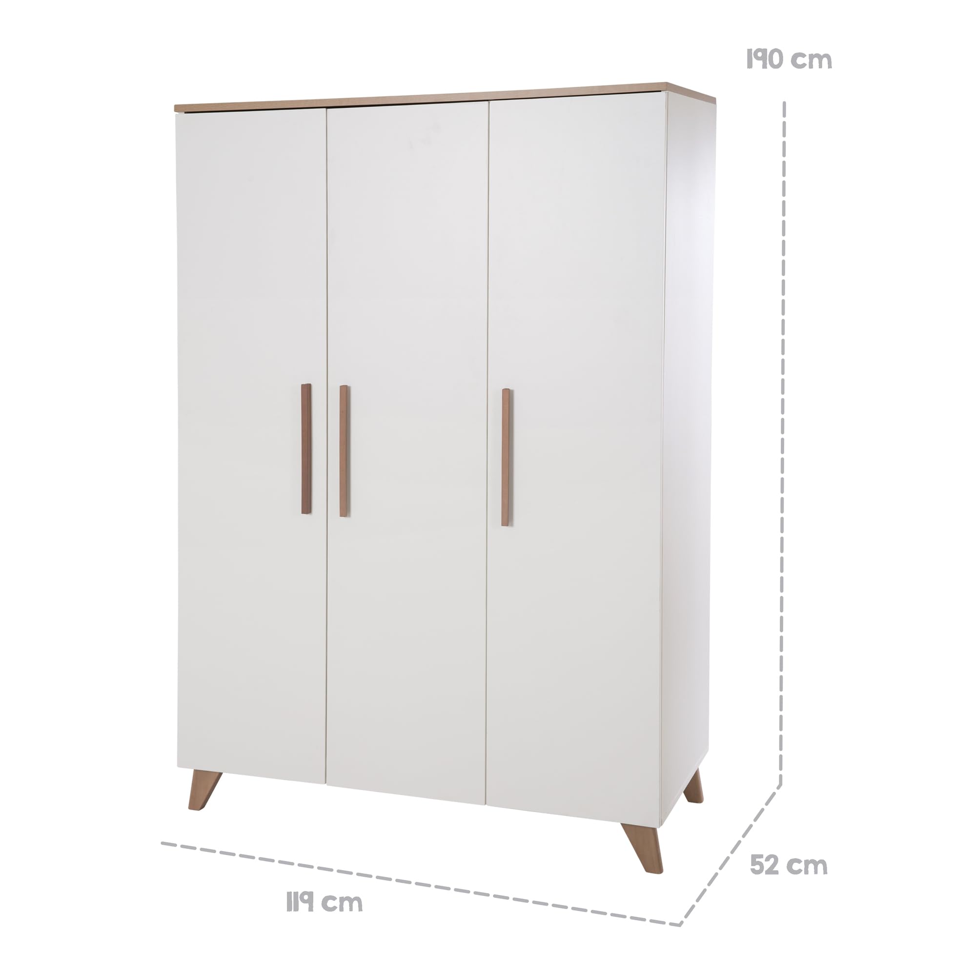 roba Set per cameretta bambini 3 pezzi Lettino 70x140 cm convertibile fasciatoio 3 cassetti armadio bambini Maniglie piedi legno massello Bianco rovere scuro