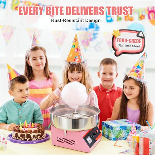 Cotton Candy Machine Commercial, 1000W Professional Cotton Candy Maker Machine with Stainless Steel Bowl, Sugar Scoop and Fuse, Electric Candy Floss Maker for Home Kids Birthday, Family Party, Pink - Thumbnail 4