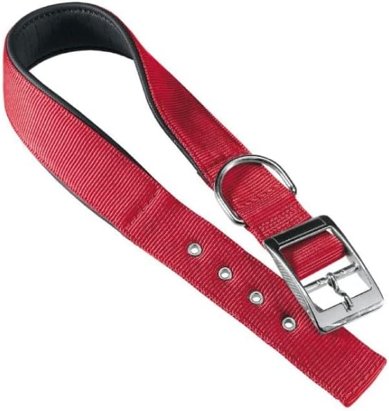 Ferplast Dog Collar Large Size Dog Collar in Padded Nylon Adjustable Metal Buckle, Neck Size 56-64 cm, Red
