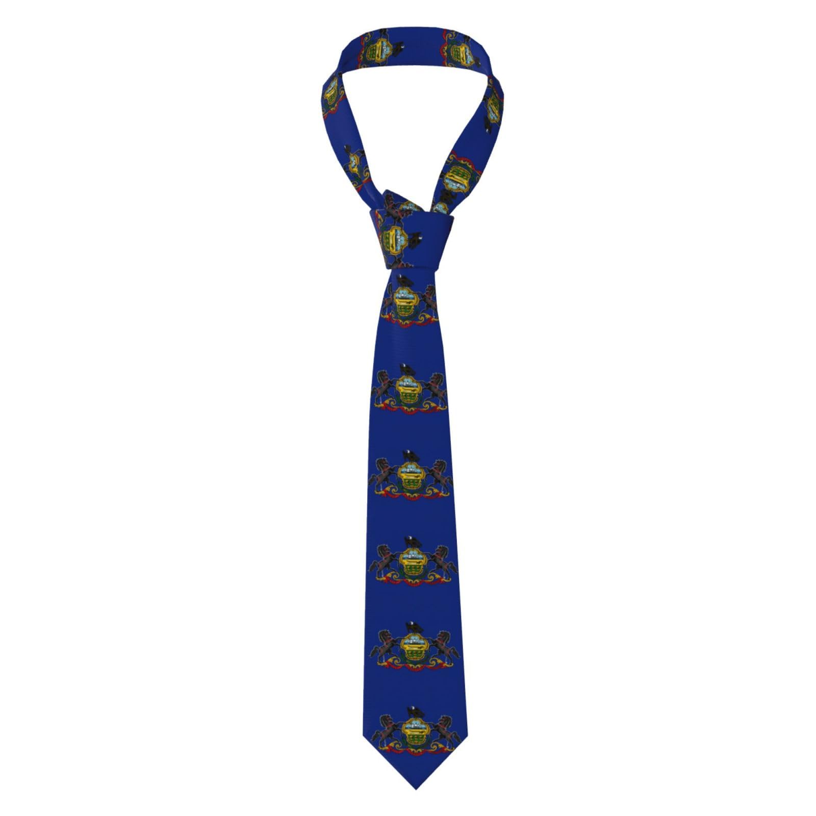 Ggasdvjj Men's Black Pennsylvania State Flag Print Classic Fashion Pattern Tie,Wedding Business Tie,Grooms Fashion Ties.