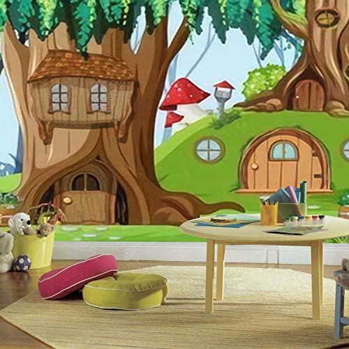 Vghuyevogere Modern Wall Murals 3D Fantasy Forest Tree House Peel And Stick Wallpaper Removable Self-Adhesive Pvc Wall Stickers For Living Room Bedroom Wall Decor, 100X144'' #TOP2