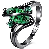 Black Gold Plated Oval Shape Austrian Crystal Stone Promise Statement Ring (Green, 5)