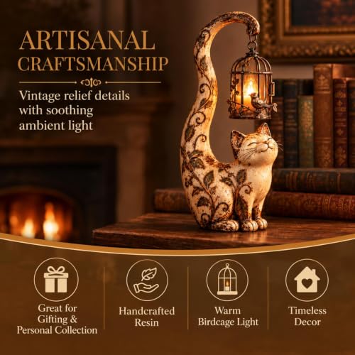 7.48'' Vintage Cat Lantern Sculpture Lamp, Cat Statue with Hanging Lantern - image 4