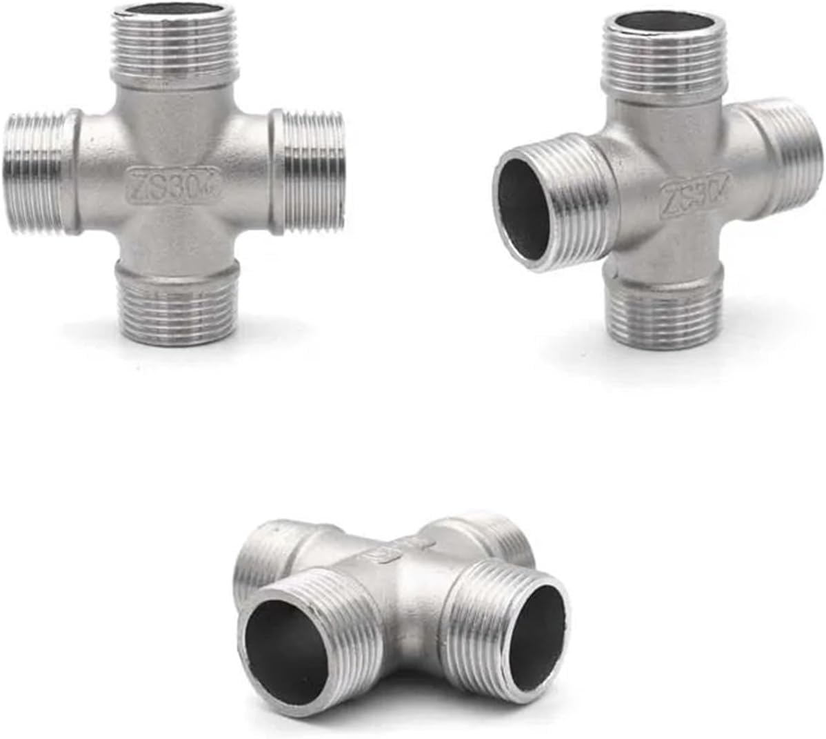 304 Stainless Steel BSPT Male Female Pipe Fitting – Four-Way & Three-Way Connector (Red, 1-1/4")(Silver,0.25 Inch)