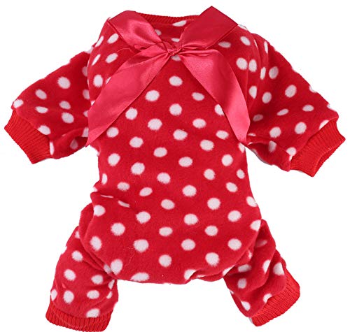 Polka Dots Dog Pajamas with Bow, Puppy Flannel Pjs Christmas Small Dog Clothes