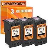 kompatibel für PG 510XL Gorilla-Ink 3 Druckerpatronen für Canon PG-510 XL  3X Black  je Patrone 15ml XXL-Inhalt!