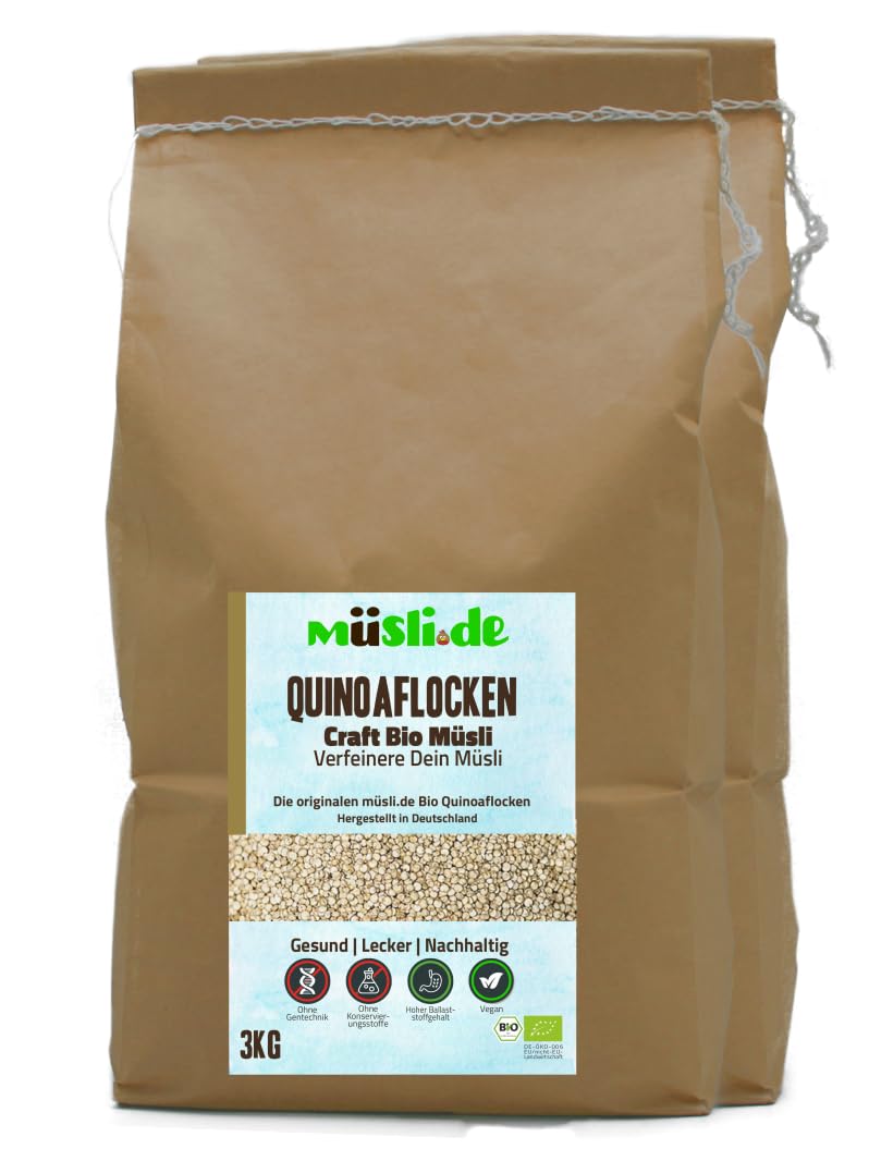 müsli.de BIO Quinoaflocken 1x3kg, für eine vegane Ernährung geeignet. Aromatisch nussiger Geschmack. Für einen leckeren Start in den Tag! (3kg Beutel (2 Stück))