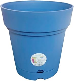 Round Planter Pot Diameter 22 cm - Polypropylene Sun Protection and Shatterproof Treatment - Built-in Plate (Light Blue)