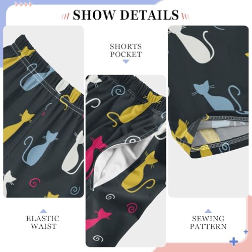 Colorful Kitten Cat Print Boys Long Pants Soft Trousers Elastic Waist Kids Lounge Bottoms with Pockets S-XL4