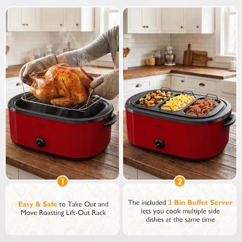 SUNVIVI 28QT Roaster Oven with 3 Buffet Server for Whole Turkey Up To 30LB — view 4
