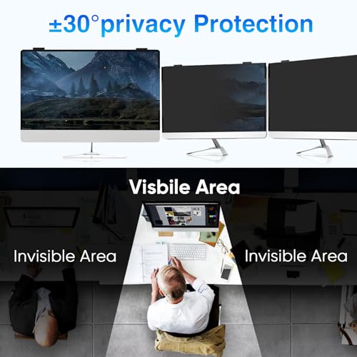 Image of Magnetic 24 Inch Privacy Screen for Computer Monitor, Fit Frameless Monitor 16:9 Widescreen, Anti Blue Light Filter, Anti-Glare Eye Protector Shield, Adhesive-Free, Easy Installation