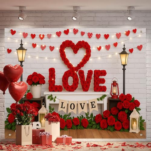 BlissYard Valentine Backdrop Red Rose Heart 8x6ft