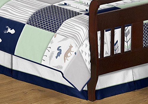 Image of Sweet Jojo Designs Navy Blue, Mint and Grey Woodsy Deer Boys Toddler Bedding 5 Piece Comforter Sheet Set