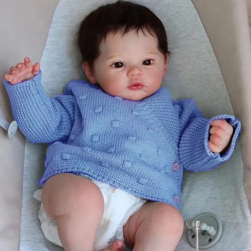 LKBOBIR Bebe Reborn Niño-50 cm Bebe Reborn Silicona Niño Vinilo Silicona Suave Bebé Recién Nacido Niños Niñas Regalos De Jug MuñEcas Reborn con Accesorios MuñEca Ojos Abiertos Adecuado para 3 Años +