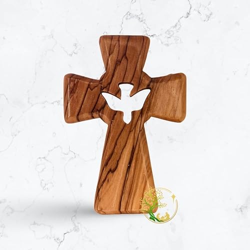 Miniatura 2 de PHLG Cruz de madera de olivo de mano o de pared - Espíritu Santo Crucifijo de Jerusalén - Tallada a mano en Tierra Santa, Belén por artesanos