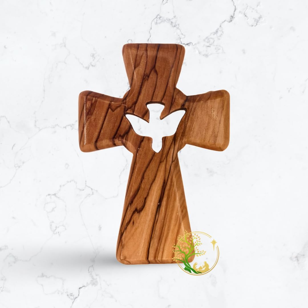 PHLG Olive wood handheld or wall wooden cross - Holy Spirit Wall hanging Jerusalem Crucifix - Hand carved in the Holy Land, Bethlehem by Christian craftsmen (5