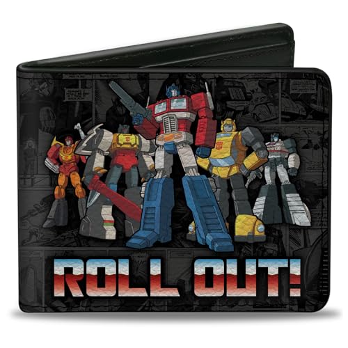 Buckle-Down Hasbro - Cartera plegable, Transformers Autobots Roll Out and Shield Comic Panels grises, cuero vegano