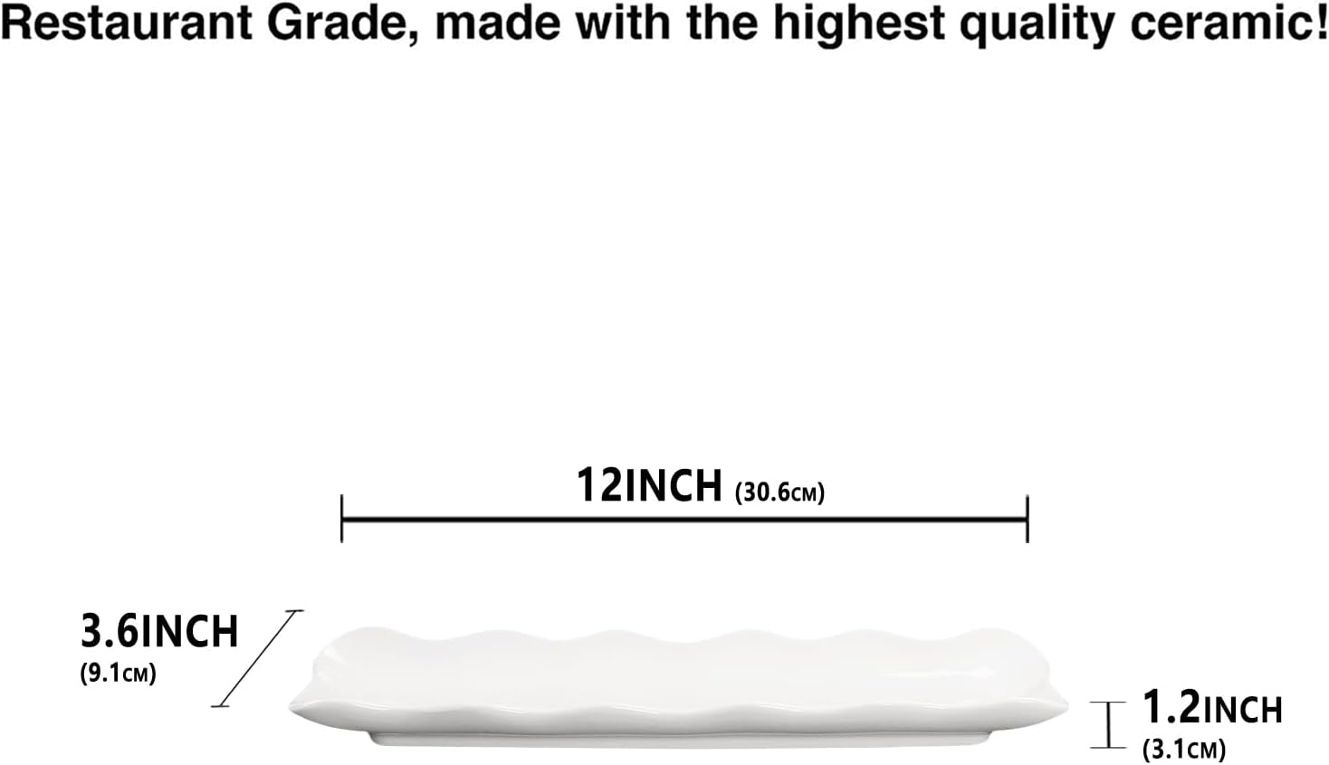 Olive Plate Set of 4, Dried Fruits Tray,Biscuit Olive Platter, Chip Resistant, White Porcelain Olive Canoe, Dishwasher Safe, for Snacks,Mousse Cake,Tiramisu,Sushi,Appetizers 12 Inch