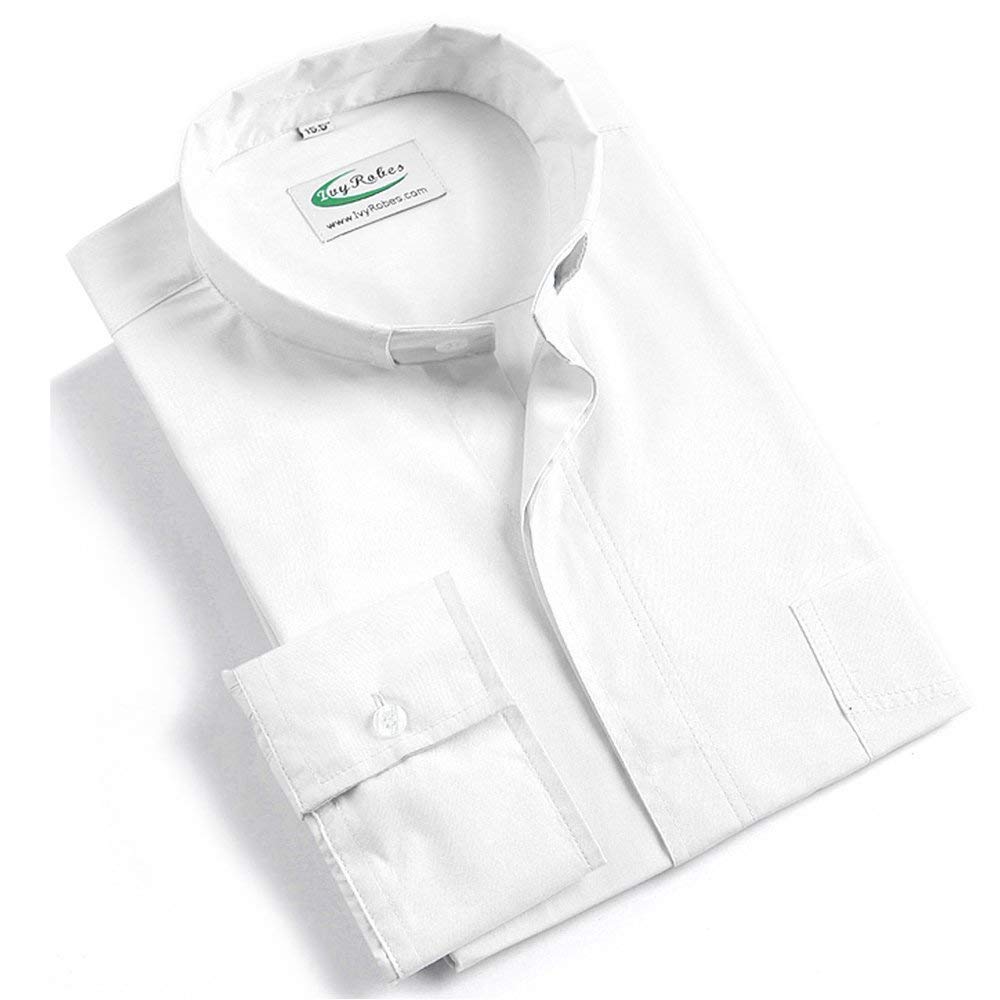 IvyRobes Camicia Prete a Maniche Lunghe da Uomo Clergyman con Colletto Sacerdote per Unisex